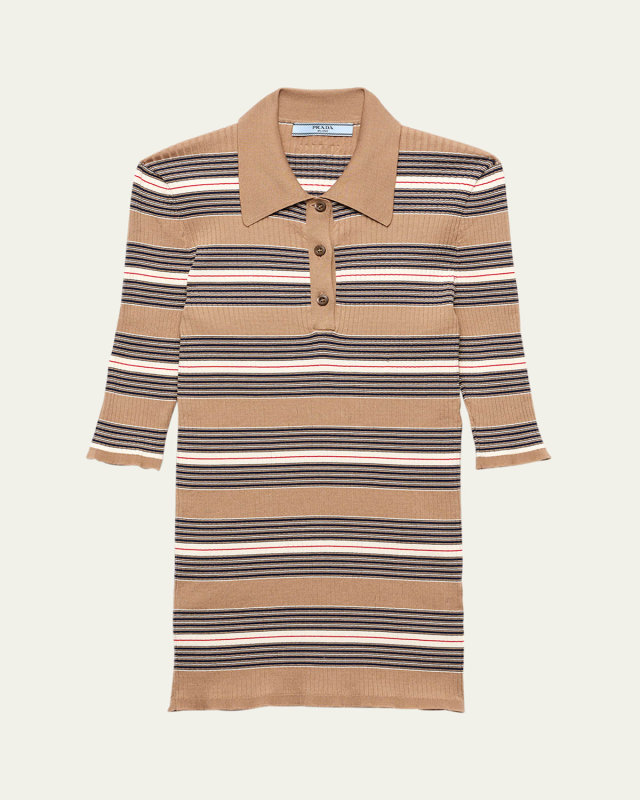 Stripe Ribbed Knit Polo Shirt